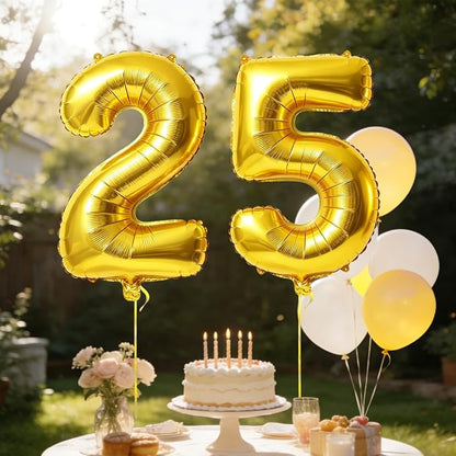 40 Inch Number 25 Balloons for 25th Birthday Party Decorations, 0-100 Gold - Image 3