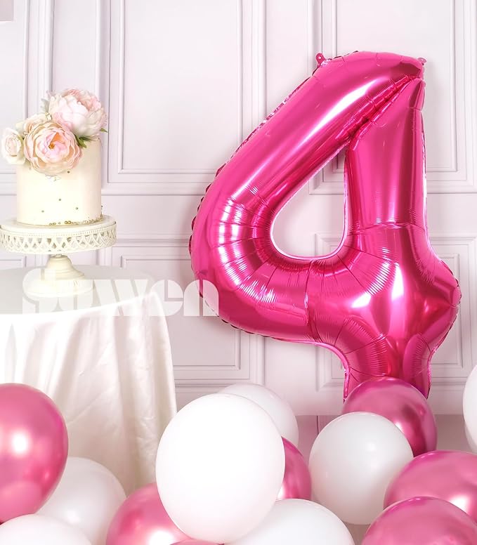 SUWEN 40 Inch Hot Pink Large 4 Number Balloons Big Foil Helium Number Balloons - Image 3