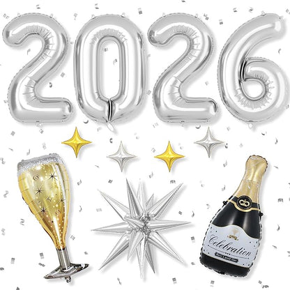 Silver 2026 Balloons, 40 Inch Number 2026 Silver Foil Balloons by Dagelar