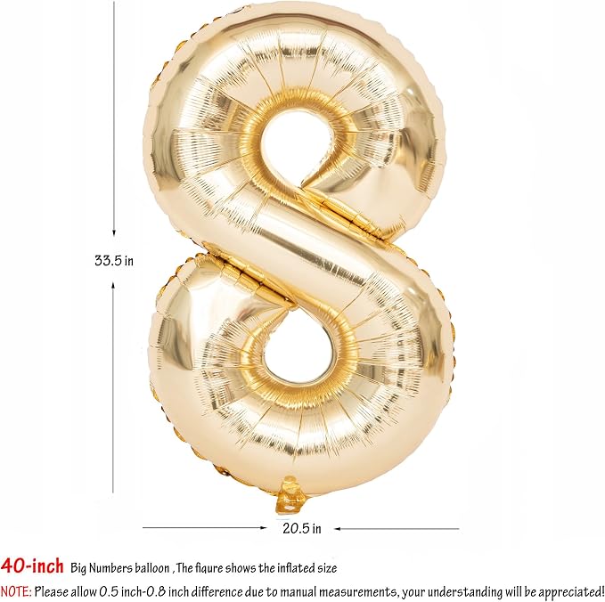 40 Inch Light Gold 8 Number Balloons Large Champagne Gold Number | White Gold - Image 2