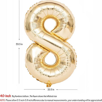 40 Inch Light Gold 8 Number Balloons Large Champagne Gold Number | White Gold - Image 2