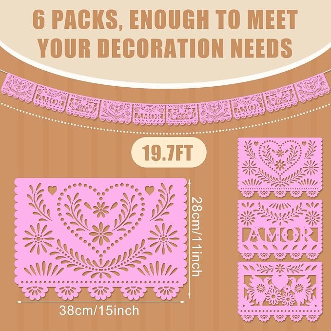 TaoBary 6 Pcs Papel Picado Mexican Wedding Cielito Lindo Party Decor 118 Feet - Image 2