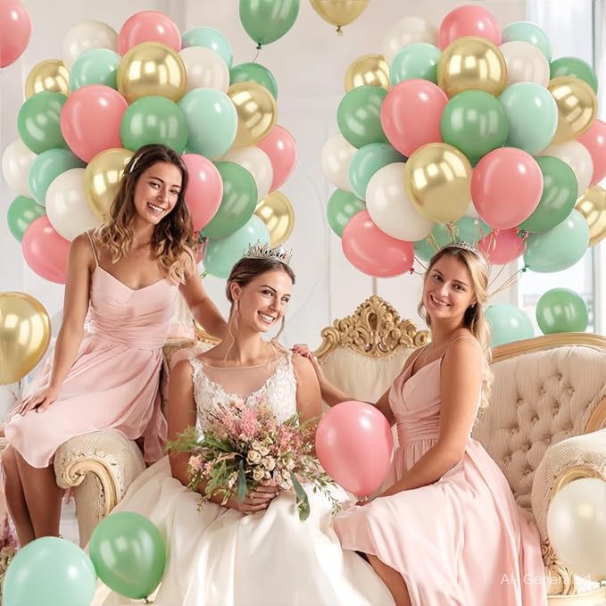 Zesliwy Sage Green Pink Gold Balloons, Party Decor | Mint Green Sand White Gold - Image 5