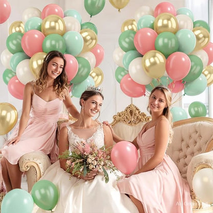 Zesliwy Sage Green Pink Gold Balloons, Party Decor | Mint Green Sand White Gold - Image 5