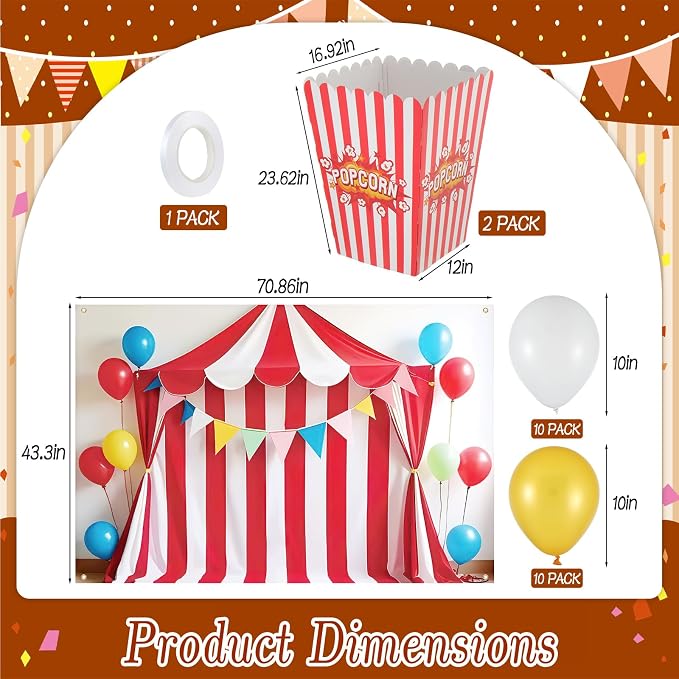 103 Pcs Carnival Circus Party Decorations Set Includes Red White Circus - Image 2