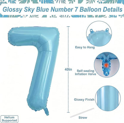 Pearlescent Blue Number 17 Balloon 40 Inch, Giant Light Blue Foil 17th Birthday - Image 4