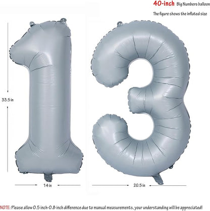 40 In Matte gray Number Balloon Helium Foil Mylar Birthday Balloon Digit 13 | - Image 2