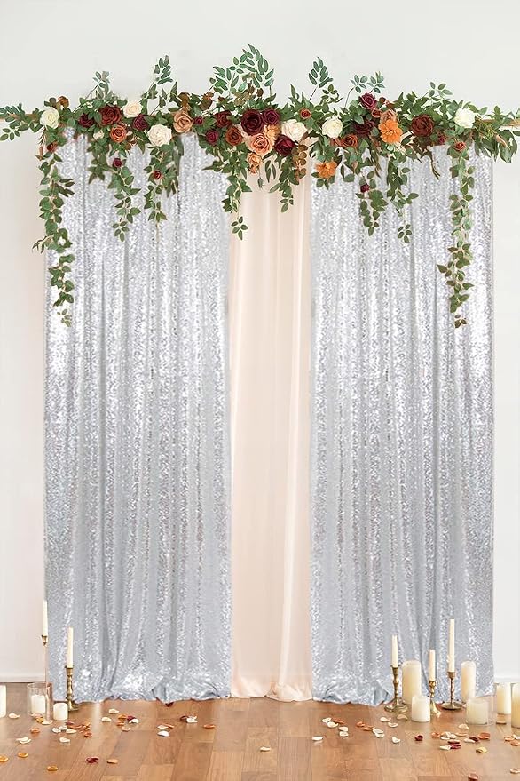 PartyDelight Silver Sequin Backdrop Curtains 2x8ft 2 Panels | Sparkly 3mm - Image 8
