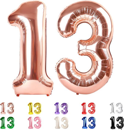 40 Inch Number 13 Balloon for 13th Year Old Birthday Decorations, Rose Gold | by Mluchee