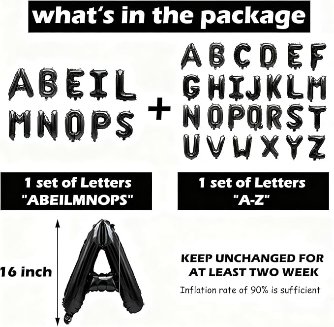 36 Pcs Black Letter Balloons, Custom A-Z Set - Image 3