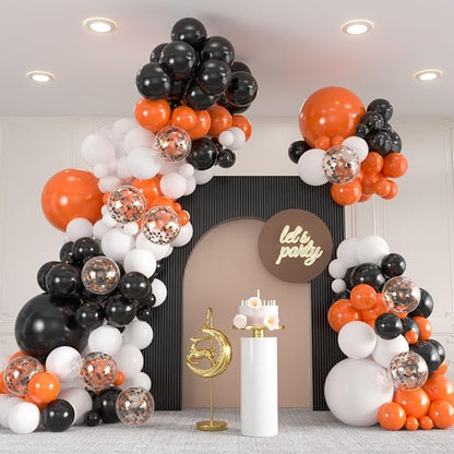 136pcs Black Orange White Balloon Garland Kit by ZizasAry