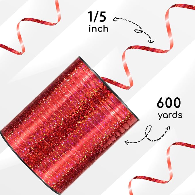 600 Yards Shiny Red Curling Ribbon 1/5‘’ Shiny Red Balloon String - Image 2