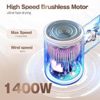 Hair Dryer, High-Speed Ionic Low Noise Blow Dryer with Brushless Motor for Fast Drying, Thermo-Control Quiet Compact Hair Blow Dryer, Hairdryer with 1 Nozzle Attachments for Home Salon Travel