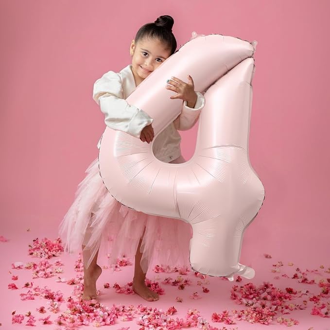 40 Inch Pastel Pink Number Balloon 4, Large Self Inflating Retro Dusty Pink - Image 3