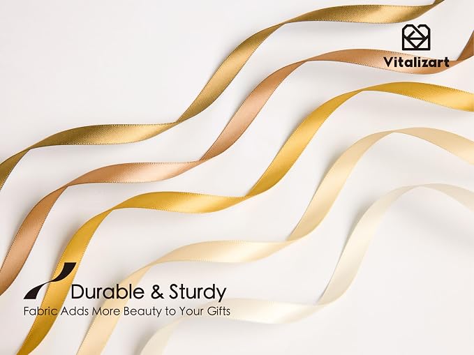 Vitalizart Gold Ribbons for Crafts 3/8" x 50Yds Double-Faced Satin Ribbon | - Image 3