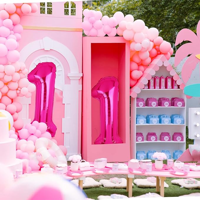 40 Inch Number Balloons Hot Pink 1 Cowgirl Pink 1st Birthday Decor 9 Pcs | - Image 5