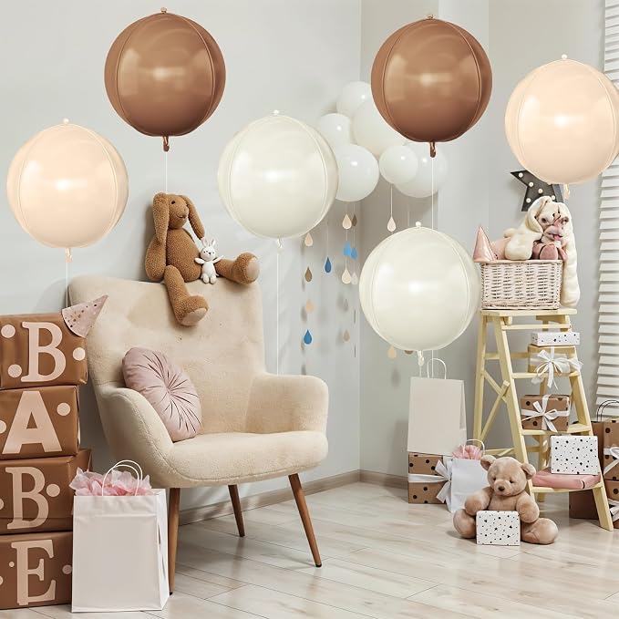 6Pcs Nude Cream Beige Round Foil Balloons, 22inch 4D Apricot Brown Tan Large - Image 7