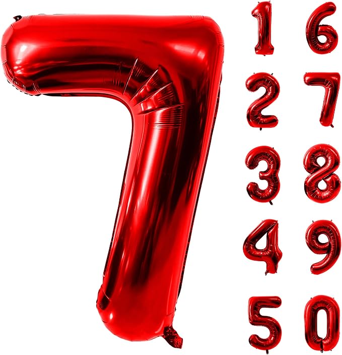 40 Inch Red Number 7 Balloon Large Red Foil Balloon Red 7 Balloons Mylar Helium by Yeodong