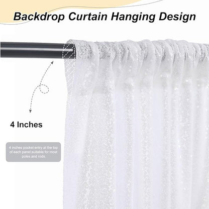 White Sequin Backdrop Curtains-4 Panels 2FTx8FT White Backdrop - Image 3