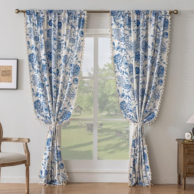 F-CHU Bohemian Curtains for Bedroom 63 Inch Length French Country Floral Drapes - Image 5