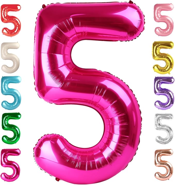 5 Balloon Numbers Birthday Decorations, 40In Hot Pink Balloons by Mluchee