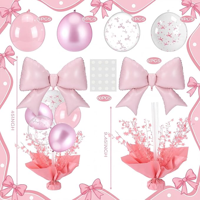 Civaner Pink Bow Party Balloons Stand Kit 6 Sets - Image 3
