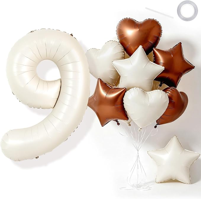 TONIFUL 9th Birthday Balloons 40 Inch Cream white Large Number 9 Foil Balloon by TONIFUL