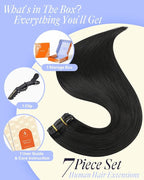 Full Shine Clip in Human Hair Extensions Black Hair Clip in Extensions Human Hair Black Triple Weft Hair Extensions Extra Volume 18 Inch 7 Pcs 135 G