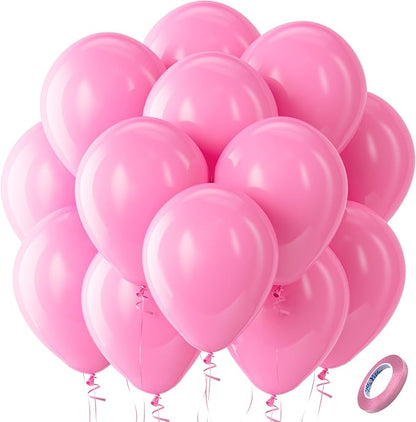 Bezente Pink Balloons Latex Round Helium Party Balloons 100 Pack 12 inch | Pink by Bezente