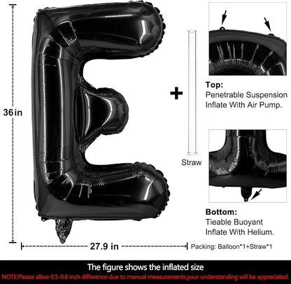 Lovoir 40 Inch Large Black Letter E Balloons Big Size Jumbo Mylar Foil Helium - Image 2