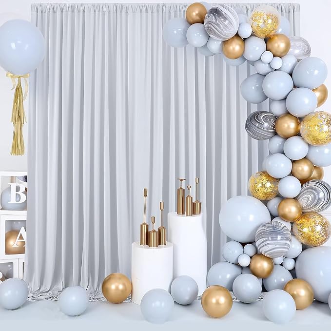40ft x 10ft Wrinkle Free Silver Backdrop Curtains - Image 7