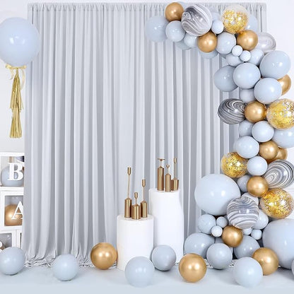 40ft x 10ft Wrinkle Free Silver Backdrop Curtains - Image 7