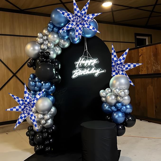 Blue Gingham Balloons Check Balloons Gingham Birthday Party Decorations - Image 3