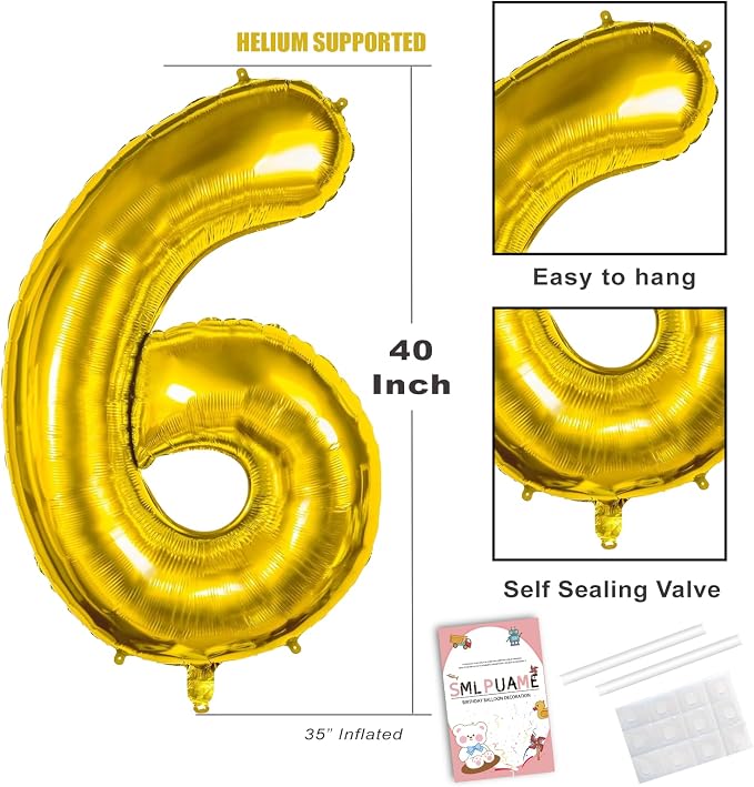 40 inch Number Balloon 0-9 Gold Large Number 6 Balloons, Digital Balloons - Image 3