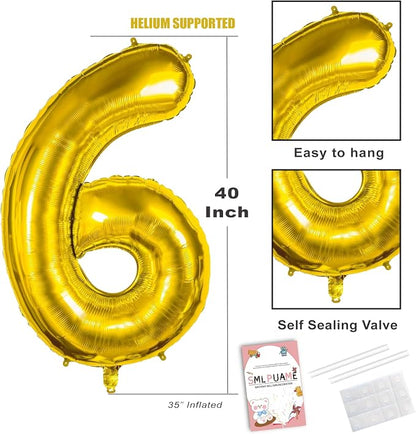 40 inch Number Balloon 0-9 Gold Large Number 6 Balloons, Digital Balloons - Image 3