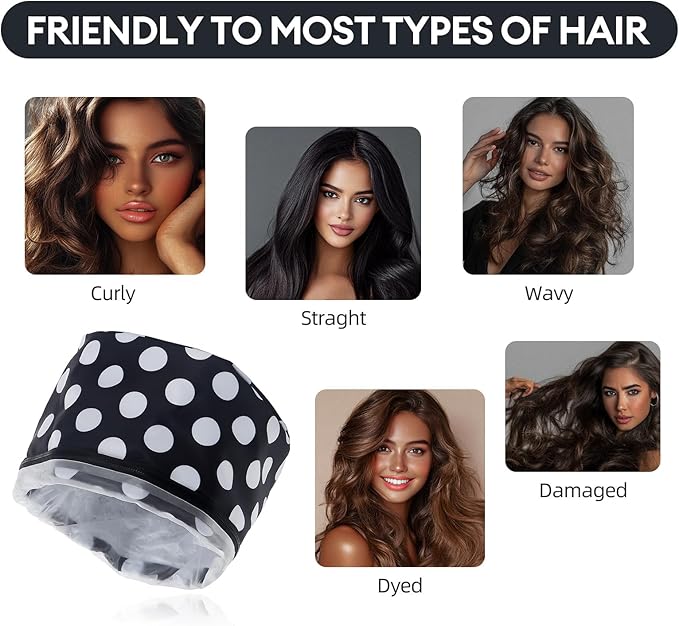 Electric Hair Steamer Cap with 2 Mode Temperature Control, Removable Washable Thermal Spa Hat for Home Hair Care (Black & White)