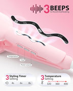NOVUS 1.25 Inch Curling Iron,Hair Crimper- Beach Wave Hair Waver with Anti-Scald & Negative Ion Technology, Hair Crimper Ceramic Barrel for Tangle-Free Waves on All Hair Types, Pink