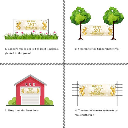 Large Happy 20th Anniversary Banner Twenty Themed Garden Backdrop Banner - Image 3