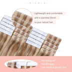 Sindra Invisi Edge Tape in Hair Extensions Human Hair, 16 Inch 45g 20pcs Golden Brown Mixed Light Blonde Invisible Extensions Natural Straight Seamless Injected Tape Ins