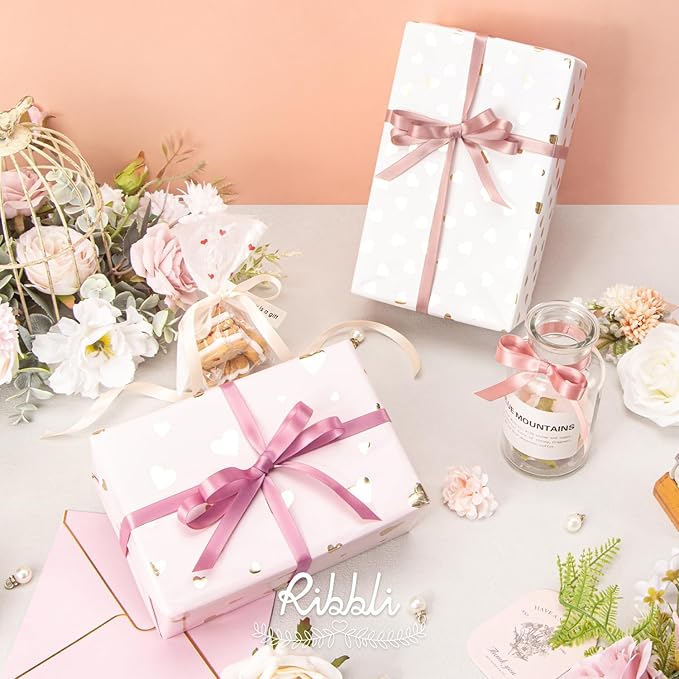 Ribbli Dusty Rose Satin Ribbon 3/8 Inch x 4 Rolls Total 40 Yards- Champagne - Image 6