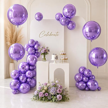 15 Pcs Light Purple Round Foil Balloons, 22/15/10 Inch 4D Ball Balloons Light - Image 6