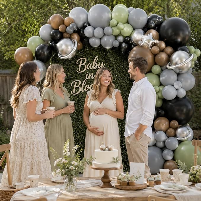 Green Gray Balloon Arch Kit, Sage Green Gray Brown Metallic Silver Balloons - Image 5