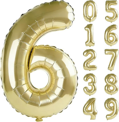40 Inch Number 6 Balloons for 6th Birthday Party Decorations, 0-100 Champagne by FOBELEC