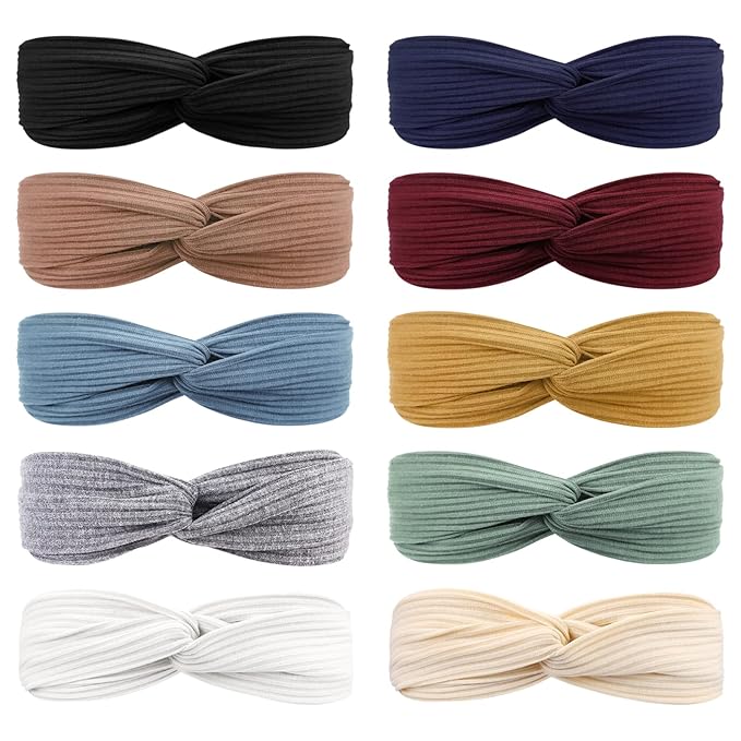 DRESHOW 10 Pack Headbands for Women Criss Cross Vintage Head Wrap Boho Headband Twisted Elastic Hair Accessories