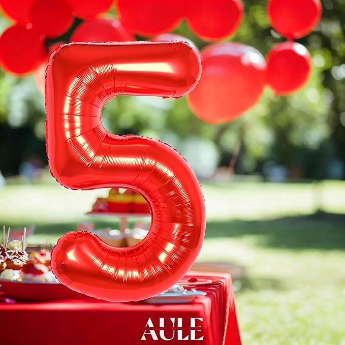 AULE 40 Inch Red 5 Balloon Number Foil 0-9 Birthday Big Numbers | Birthday - Image 3
