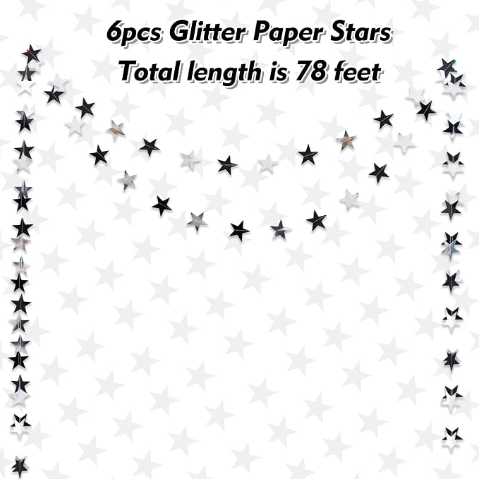 BEISHIDA Black Silver Star Garland Decor Twinkle Paper Star Streamers Backdrop - Image 2