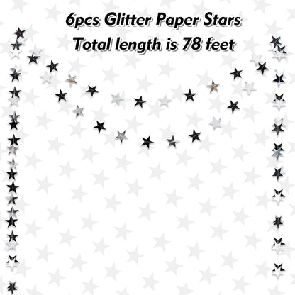 BEISHIDA Black Silver Star Garland Decor Twinkle Paper Star Streamers Backdrop - Image 2