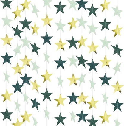 BEISHIDA 6Pcs Green and Gold Star Garland Decor Twinkle Paper Star Streamers by Beishida