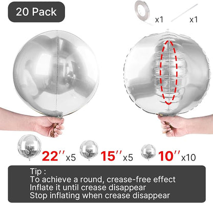 PartyWoo Metallic Silver Large Giant Foil 4D Balloons 20pcs Different Sizes | - Image 4