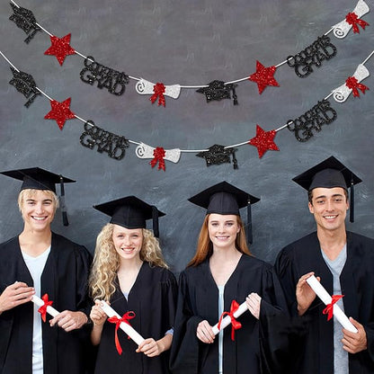 Black and Red Congrats Grad Banner Graduation Decorations Class of 2026 Glitter - Image 6
